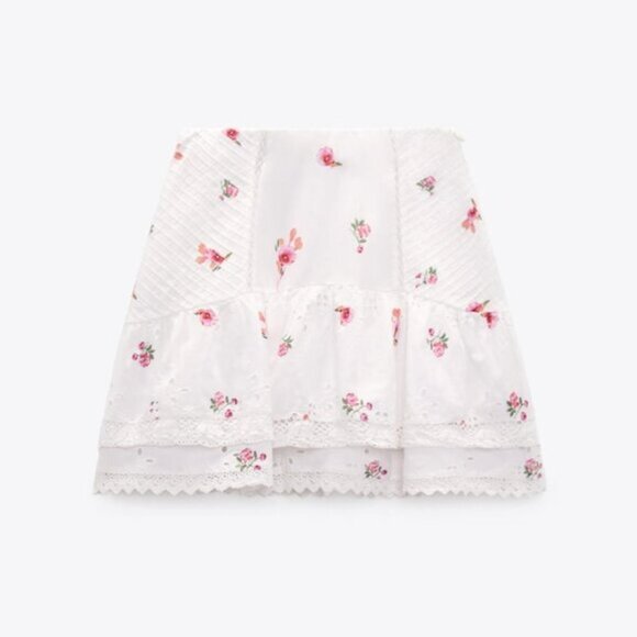 Zara Contrast Floral Print Mini Skirt XS - Picture 1 of 7